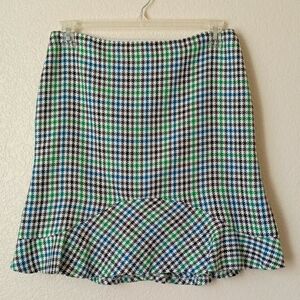 Nine & Company Flounced Houndstooth Skirt Blue Green Black White, Womens 10